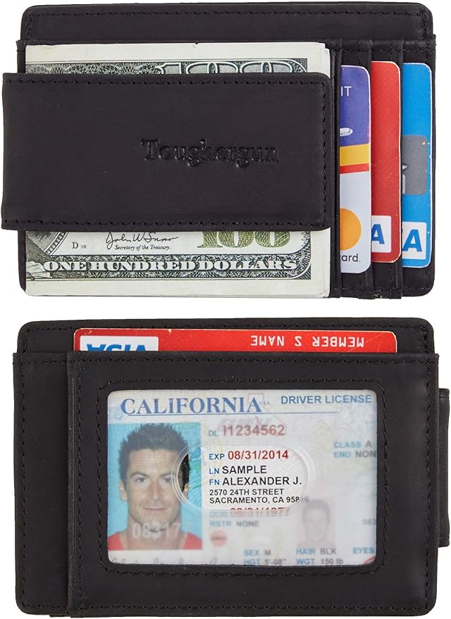 Toughergun Slim Wallet for Men RFID Blocking Money Clip, Minimalist Front Pocket Credit Card Holder, Magnetic Thin Mens Wallets with ID Window