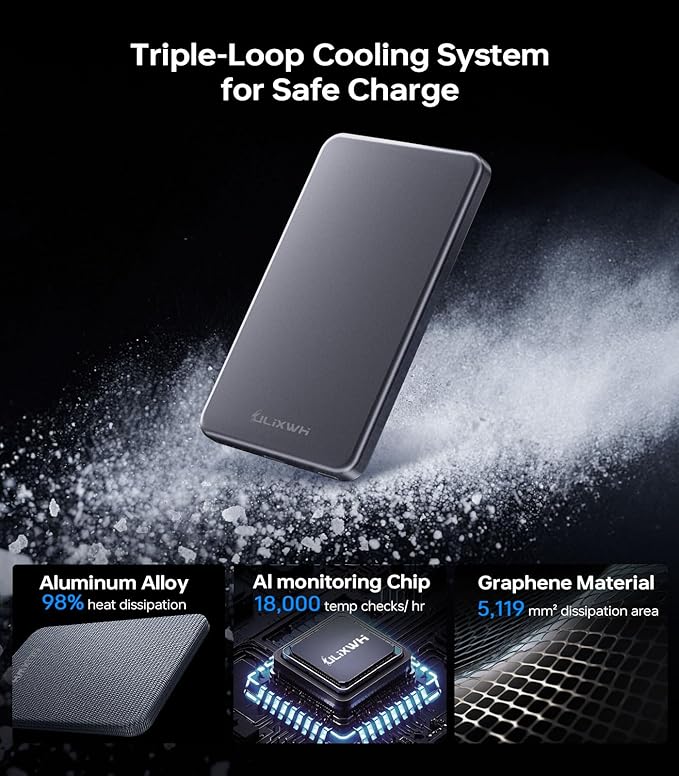 [0.3" Ultra Slim] [Alloy-Made] ULiXWH for Magsafe Portable Charger for iPhone, 2026 Upgrade 5000mAh Fast Charging Magnetic Power Bank, Wireless Battery Pack for iPhone 17 Air 16 15 Pro Max 14 13, Grey