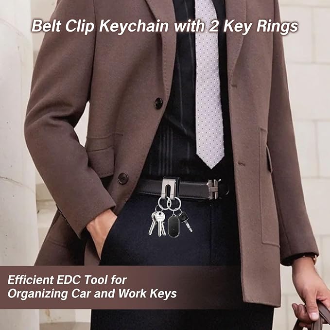 Belt Key Holder Clip for Pants Thin Duty Keychain Keeper with Leather Key Ring Secure Chain Key Hook for Keys Pocket and Belt Loop Durable Leather Keychain for Pants Men’s Key Organizer
