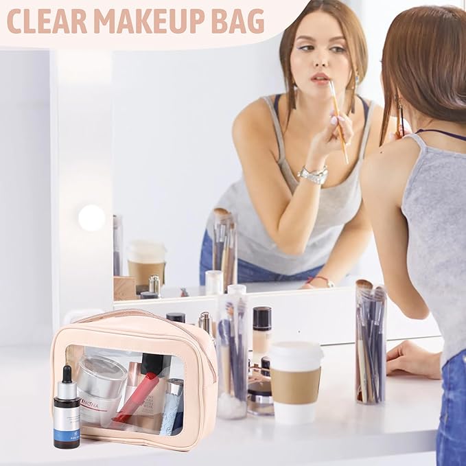 YOPCDJ 3Pack Clear Toiletry Bag,TSA Approved Travel Makeup Pouch with Zipper for Cosmetics and Toiletries，Diaper Bag Organizer Pouch Set，Women's Purse Organizer and Clear Car Bag
