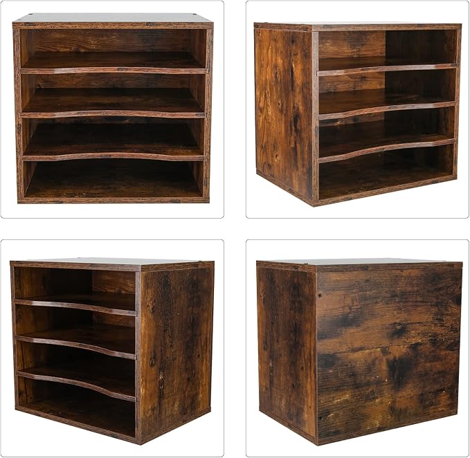 PAG Mail Sorter, Wood Countertop Literature Organizer, Office Supplies Desktop File Bill Paper Organizer for Home School, 4 Compartments, Antique Brown