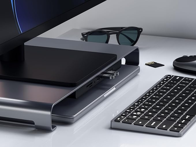 Satechi USB C Hub Monitor Stand for Desk with USB-C Data Port, 3 USB 3.0 Ports, Micro/SD Card Readers, Audio Jack, Computer Monitor Stand for Desktop Computers, Monitors, and Laptops