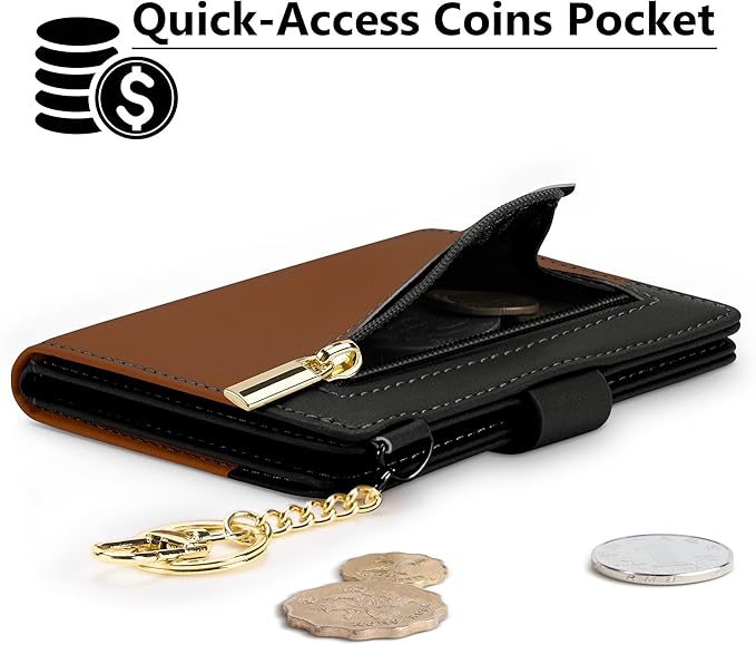 Airkit Small Wallets Woman RFID Blocking Leather Credit Card Holder - with ID Window - Card Wallets for Women - with Zipper Coin Purse - Keychain Wallet