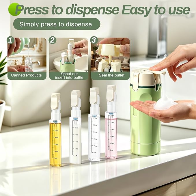 4 in 1 Travel Dispenser Bottle, 4 Pack 30ML Travel Bottles for Toiletries, 4 in 1 Travel Dispenser with Label, Leakproof & TSA Approved Portable Containers for Shampoo Lotion Conditioner Cream