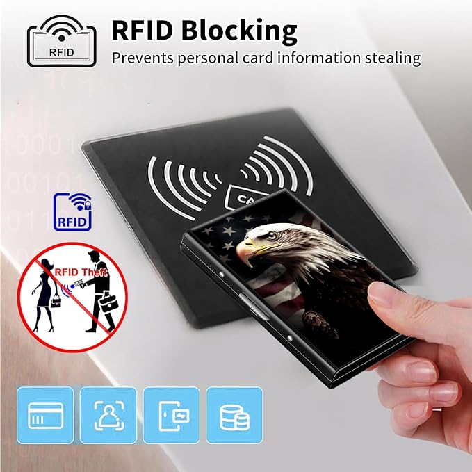 Metal Wallet,Credit Card Holder for Women Men,RFID Blocking Card Holder Wallet Mini Slim Aluminum Wallet ID Case Hard Card Case Business Card Holder Case,American Flag Eagle