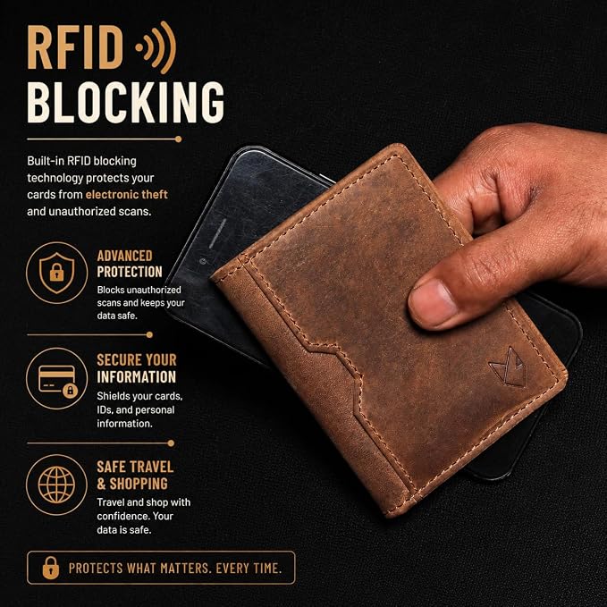 FOXHACKLE Full Grain Leather Credit Card Holder for Men and Women, Slim Bifold RFID Blocking Wallet, Thin Front Pocket Minimalist Wallet, Small Card Case.