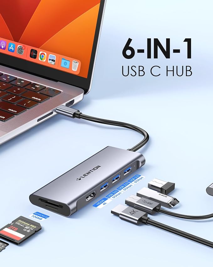 LENTION USB C Hub with 4K HDMI, 3 USB 3.0, SD/Micro SD 3.0 Card Reader, Compatible MacBook Pro/Air, Mac Air/Surface, Chromebook, iPhone15 or More, Stable Driver Adapter (Space Gray)