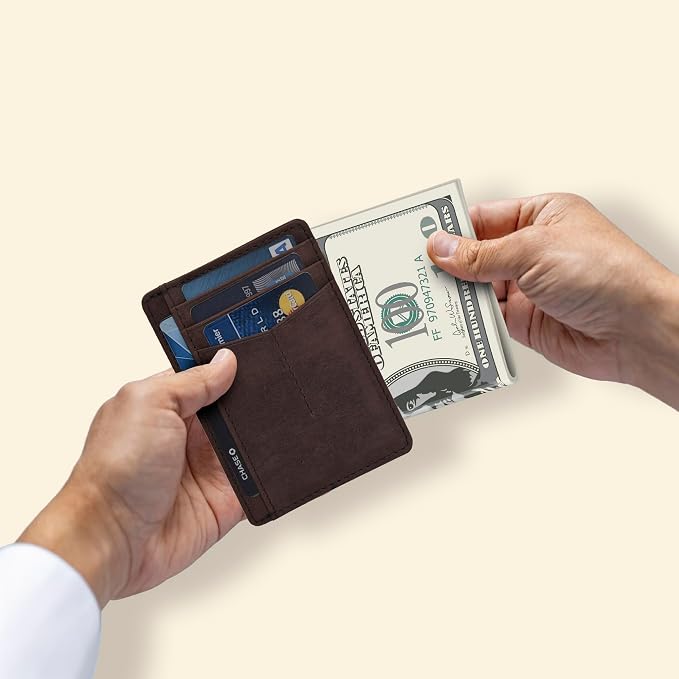 Oak Leathers Leather Slim Minimalist Wallet for Men & Women RFID Front Pocket Leather Card Holder Wallets (Mid Brown)