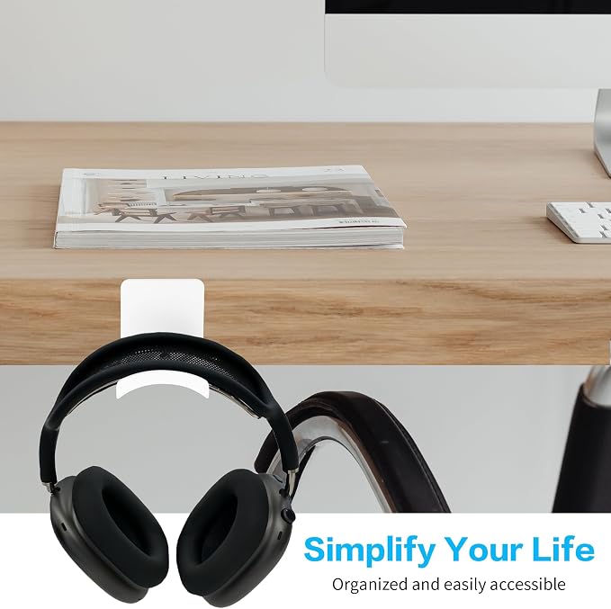 YAODHAOD Headset Hanger Holder Wall Mount, Sticky Headset Stand Holder Clip Under Desk for All Headphone/Controller (White,Wall-Mounted)
