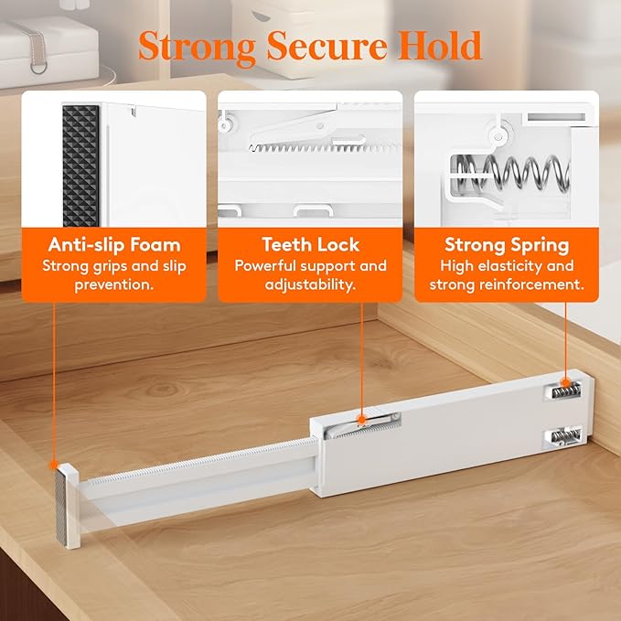 Lifewit 4 Pack 2.36" High Drawer Dividers 28-43.5cm/11-17" Adjustable Drawer Organizer for Clothes/Utensils, Expandable Drawer Separator in Dresser/Kitchen/Bedroom/Office Organization & Storage White