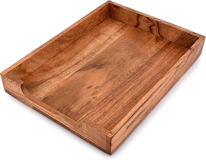EDHAS Letter Trays & Stacking Supports Acacia Wood Desk Document, File Folder, Magazine Holder Tray (14" x 11" x 2")