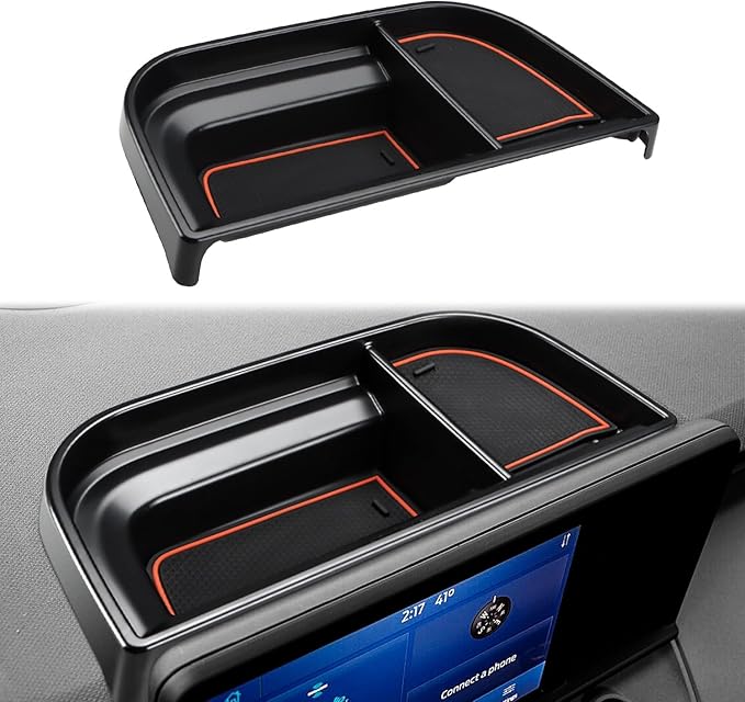 auovo Dashboard Organizer Tray Compatible with Ford Maverick Accessories 2024 2023 2022 Hybrid XL XLT Lariat Center Console Dash Tray ABS Insert Dashboard Storage Box (Orange Trim)