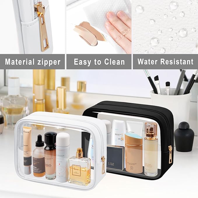 TSA Toiletry Bag Clear Makeup Bag Travel Essentials Cosmetic Bag for Men and Women(Black+White)