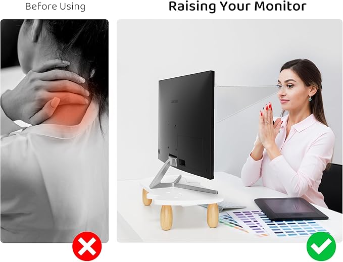 AFOOYO Monitor Stand Riser,Cat-Shaped Sturdy Wood Computer Monitor Stand, Monitor Stand Riser, Multi-Purpose Desktop Organizer Riser for Computer,Laptop,Printer,TV,White