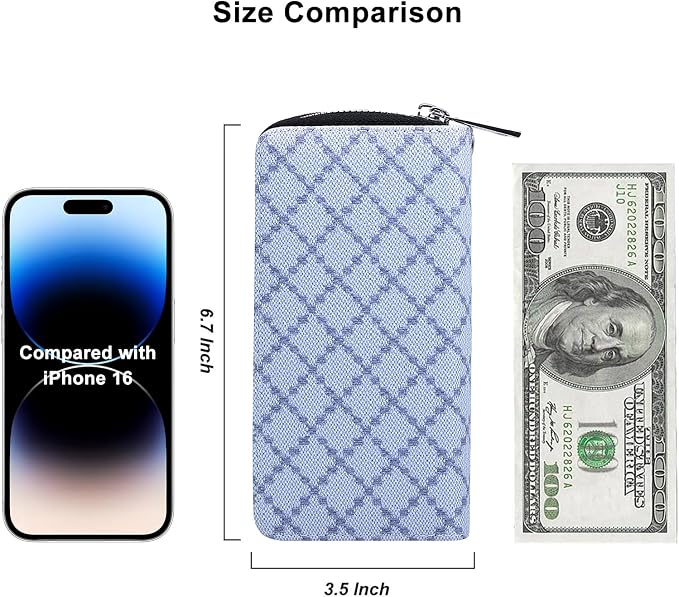 Cellphone Wallet for Women Dual Zipper Long Purse with Removable Wristlet