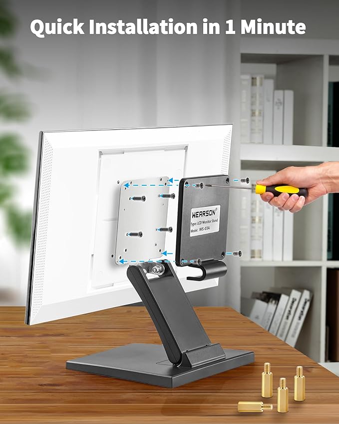 Adjustable Foldable Single Monitor Mount, Low Profile VESA Monitor Desk Mount 75x75mm & 100x100mm, Fits 10-27 Inch LCD Touch Screens