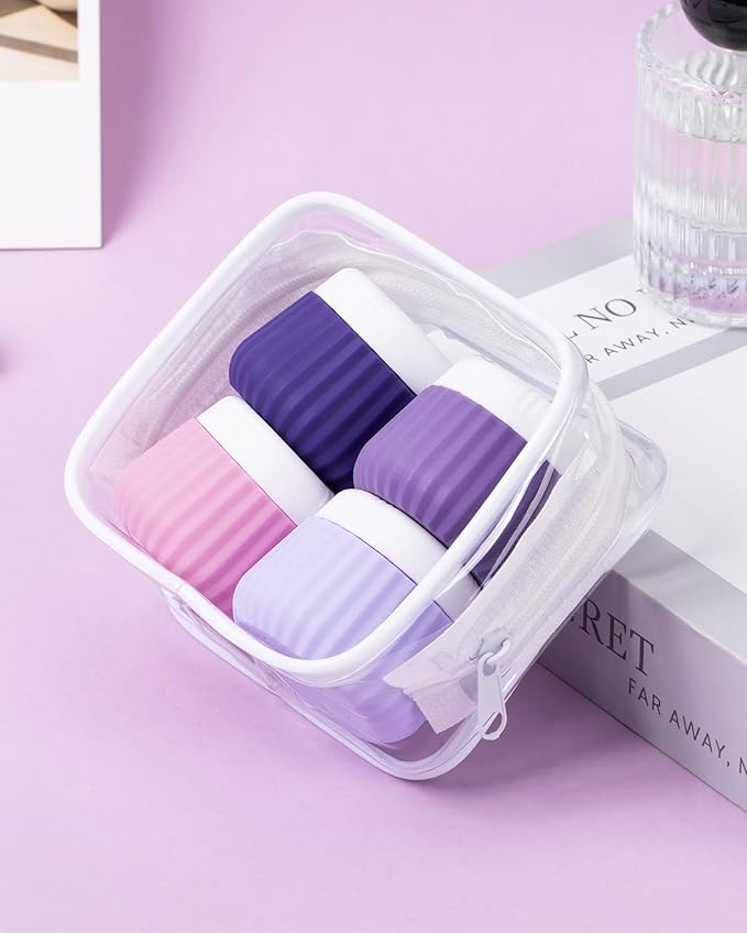 Mrsdry Travel Containers for Toiletries 4 Pack, TSA Approved Travel Size Toiletries, Travel Size Containers, With Clear Bag Leak Proof Silicone Jars, Travel Essentials Creams Jars Carrying Small Items