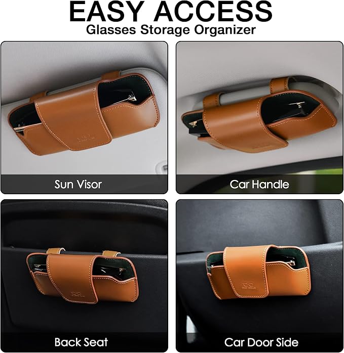 Sunglass Holder for Car Visor, Car Sunglasses Holder Leather, Eyeglasses Holder Glasses Storage Case Visor Accessories