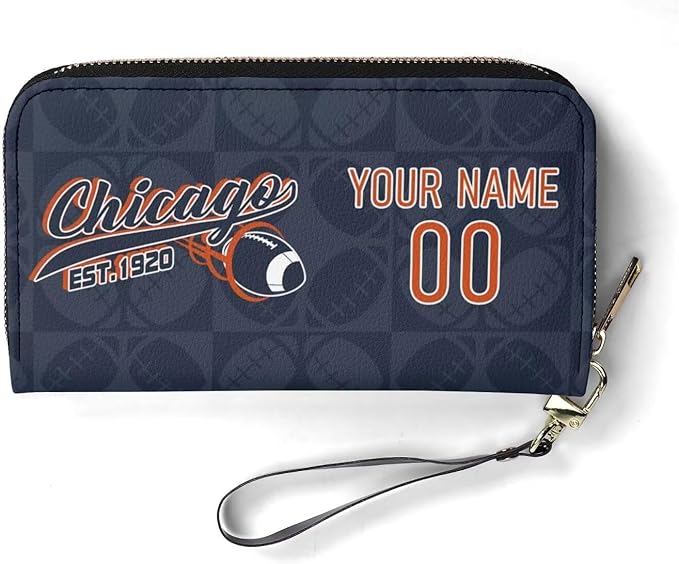 Custom Sports Team Zip Organizer Wallet-Personalized PU Leather Wallet with Name Number,Multi-Card Slots,Wrist Strap,Fan Gift for Men Women.