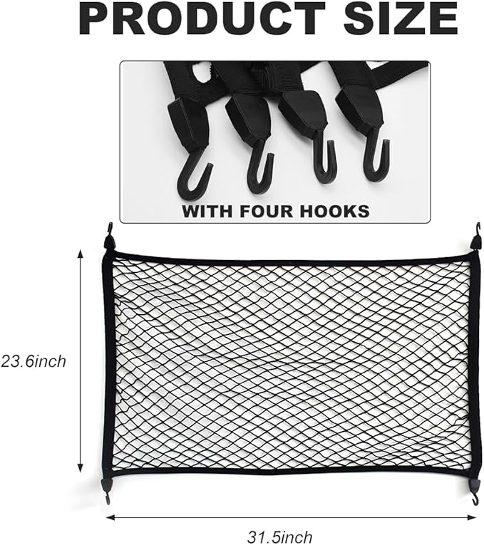Wevdn Cargo Net for SUV Car Trunk, 31.5 × 23.6 inches Elastic Mesh Net Organizer with Hooks, Adjustable Auto Trunk Rear Cargo Netting Storage Mesh Pouch, Universal Car Accessories