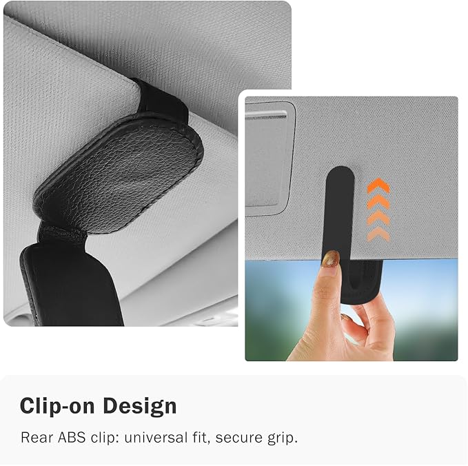 Sunglass Holder for Car Visor, Magnetic Leather Sunglasses Holder and Ticket Card Clip for Car