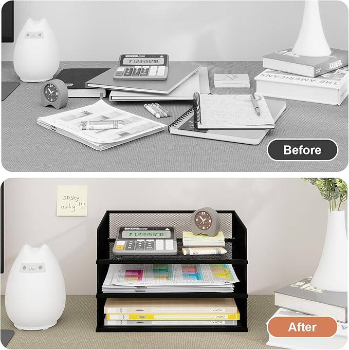 Natwind 3-Tier Stackable Metal Mesh Letter Paper Tray Organizer,Black | Desk Organizer For Paper,Document,Mail Tray For Office Supplies,File Holder For Home Office School Classroom Organization