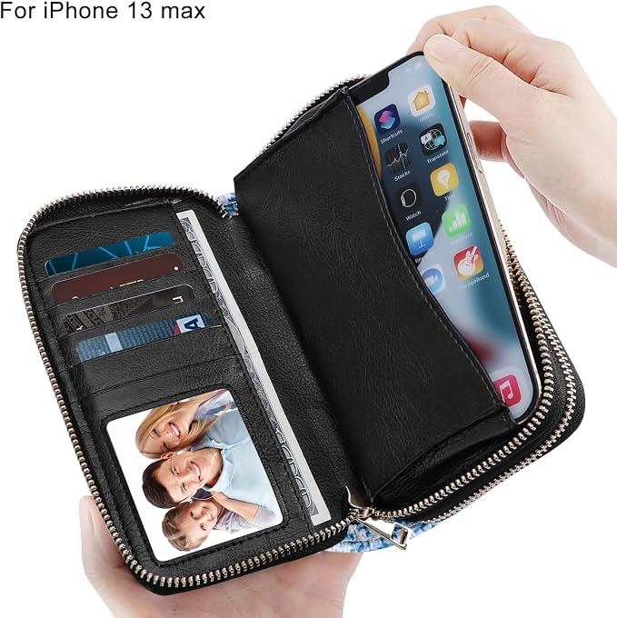 Cellphone Wallet for Women Dual Zipper Long Purse with Removable Wristlet