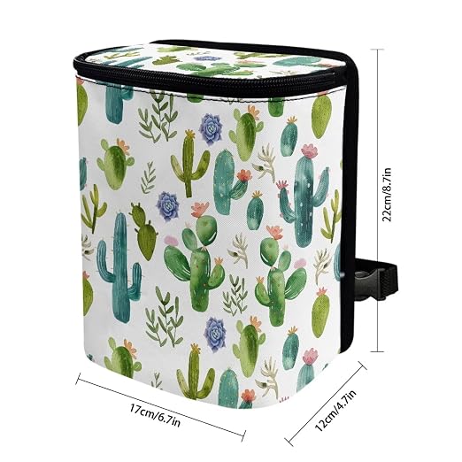 Biyejit Cactus Flowers Car Trash Can Automotive Garbage Bag Car Trash Can with Lid Collapsible Reusable Waterproof Car Garage Bag Car Accessories Interior Car Organizer