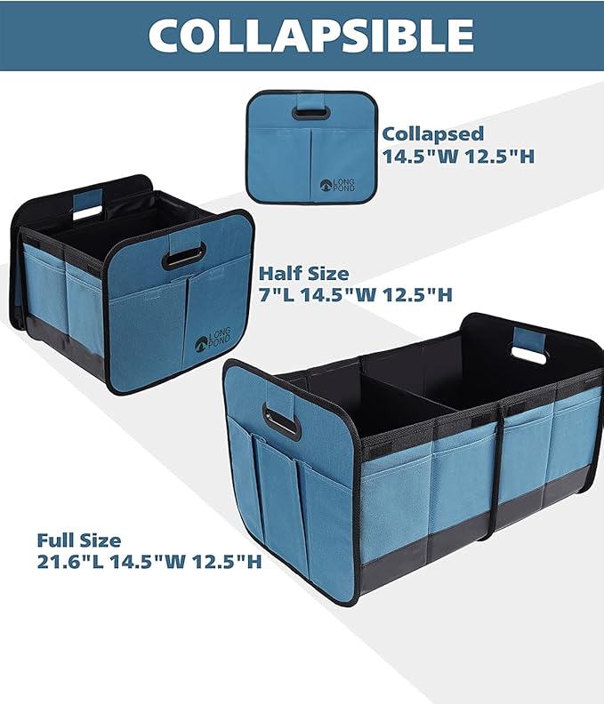 Long Pond Car Trunk Organizer, Storage for SUVs or Sedans, Foldable Cargo Containers with 9 Pockets and Reinforced Handles, with Non-Slip Bottom, Collapsible Storage for SUVs, Sedans, or Any Cars