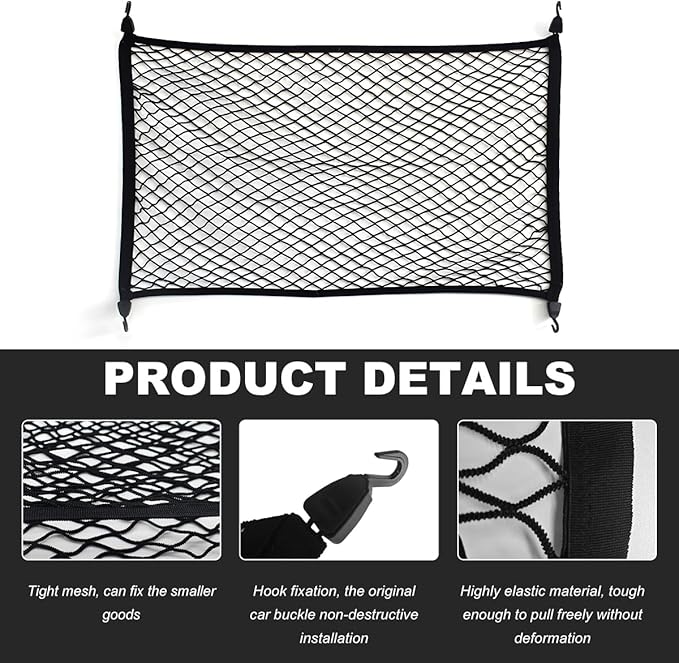 Wevdn Cargo Net for SUV Car Trunk, 31.5 × 23.6 inches Elastic Mesh Net Organizer with Hooks, Adjustable Auto Trunk Rear Cargo Netting Storage Mesh Pouch, Universal Car Accessories
