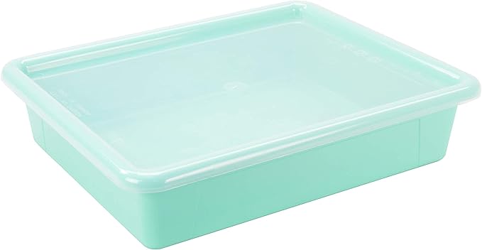 Storex Letter Size Flat Storage Tray – Organizer Bin with Non-Snap Lid for Classroom, Office and Home, Teal, 5-Pack (62541A05C)