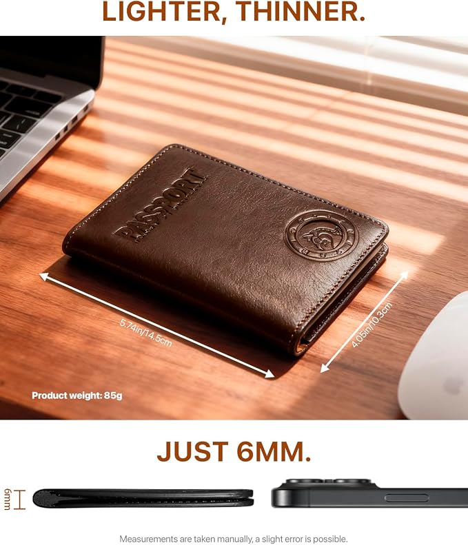 Passport Holder for Travel, Genuine Leather Passport Holder with AirTag Slot, RFID Passport Cover for Airport Essentials, Travel Wallet, Travel Must Haves Gifts