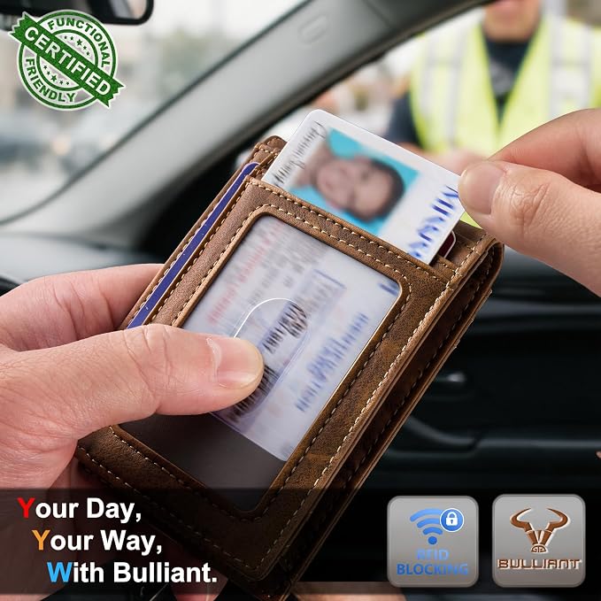 BULLIANT Men Wallet,Magnetic Slim Wallet 10 cards Build-in Bill Folder ID Windows RFID Blocking