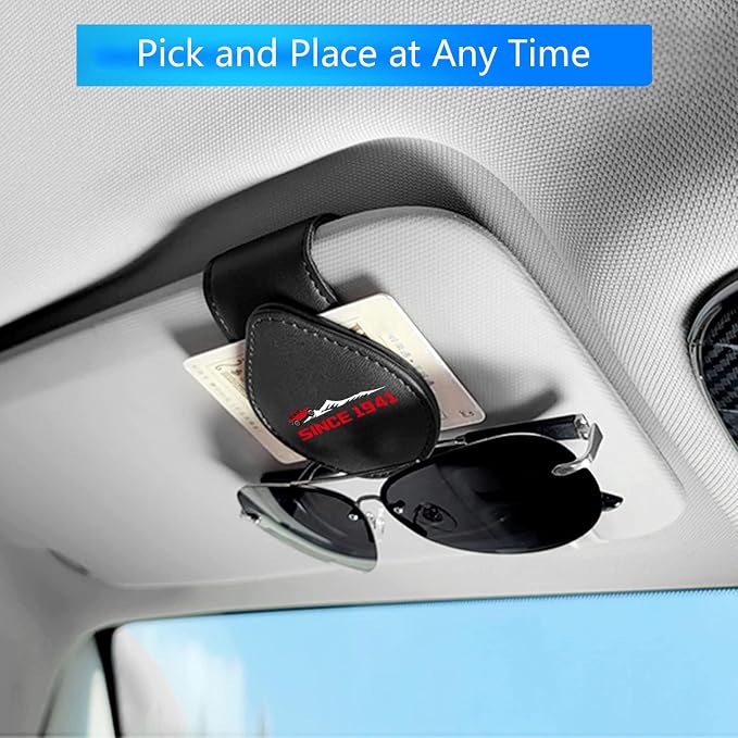 Sunglasses Holder for Car, Leather Glasses Frame, Eyeglass Hanger Card Clip for Car Sun Visor,Sunglasses Holder Compatible with Jeep Wrangler JL JLU Rubicon Wagoneer Gladiator JT Sahara