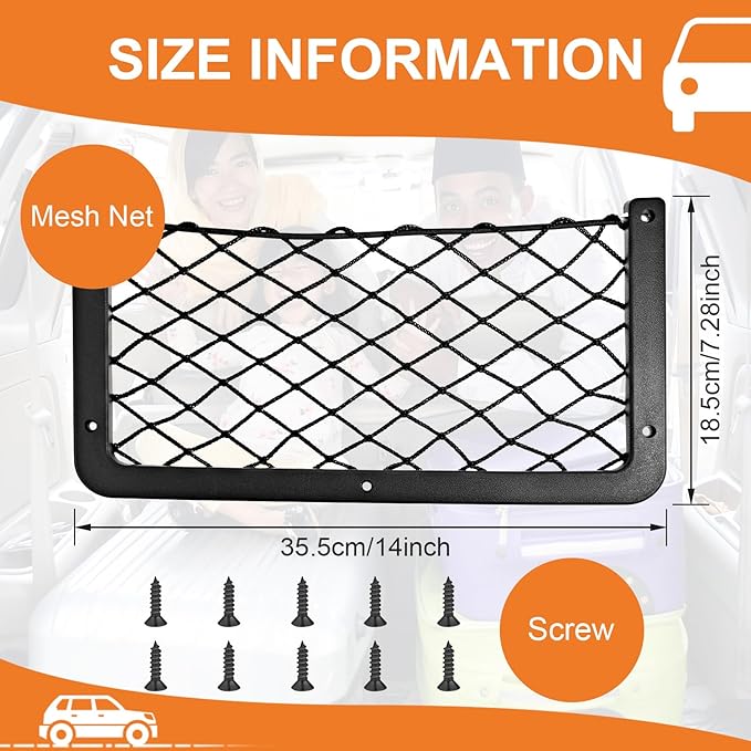 Frienda 4 Pcs Car Storage Net Bag, ABS Plastic Framed Mesh Net Holder, Phone & Cargo Organizer with Screws for Auto, Rv, Boat, Truck Pocket Storage (14 x 7.3 Inch)