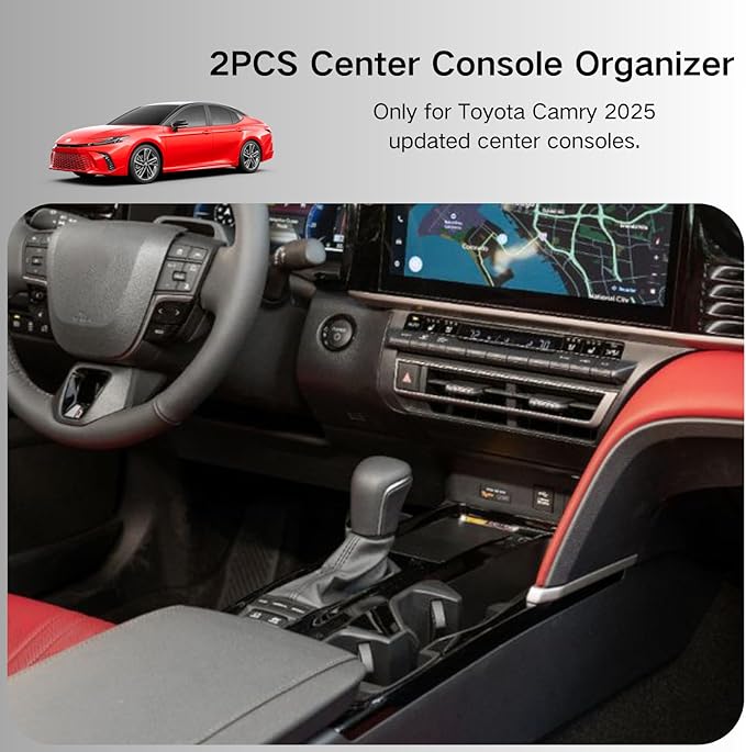 2PCS Centre Console Organizer Compatible with 2025 2026 Toyota Camry 9th Gen Accessories Armrest Storage Tray Interior Insert and Under Screen Storage Box