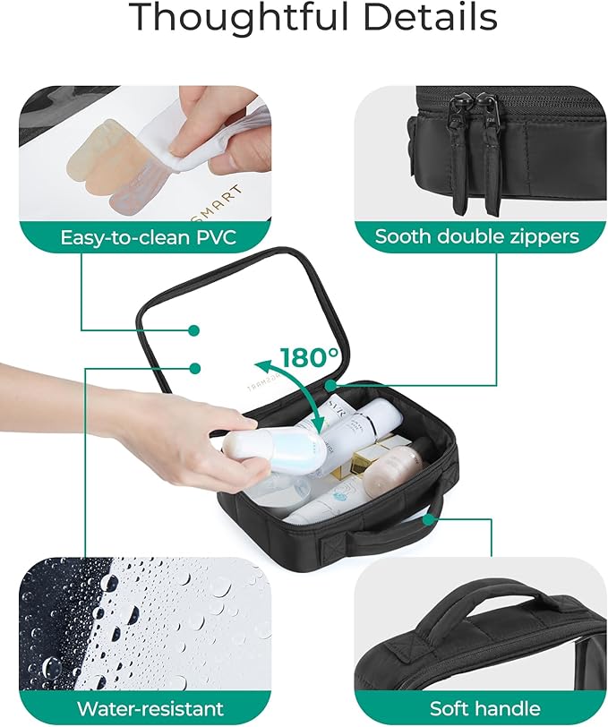 BAGSMART Clear TSA-Approved Toiletry Bag, Puffy Edges Travel Makeup Bag, Large Opening with Handle, Clear Cosmetic Bag with Double Zipper for Women (Black, 1Pack)