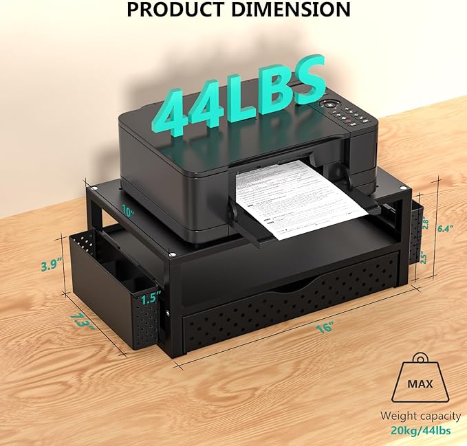 WALI Monitor Stand Riser with Drawer and 2 Pen Holders, Desk Organizers and Accessories for Computer, Printer, Laptop Stand for Home Office Supplies, (PTT004-B), 1 Pack, Black