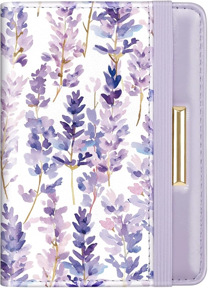 Passport Holder Cover Travel RFID Blocking Passport Cover Cute Flowers Passport Wallet with Elastic Band for Women, Lavender