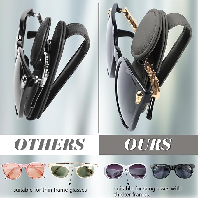 Konohan Sunglasses Holder for Car Visor Leather Eyeglass Hanger Magnetic Sunglasses Holder with 2 Clips(Light Gray)