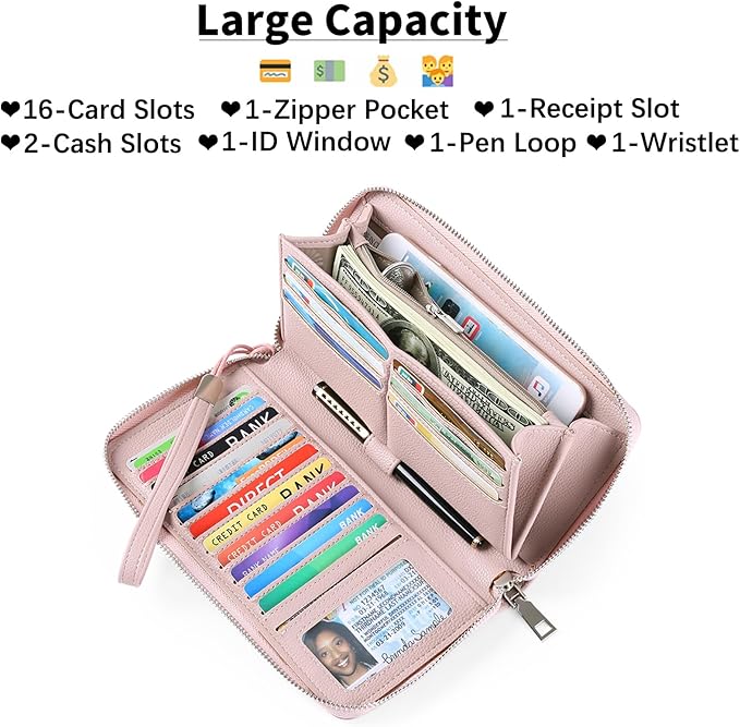 GOIACII Womens Wallet RFID Blocking Leather Zip Around Wallet Large Capacity Long Purse Credit Card Clutch Wristlet | RFID Blocking, Zip Around, Large Capacity, Long, Credit Card, Clutch