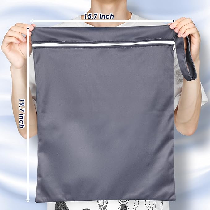 Shappy 2 Pack Large Travel Laundry Bags, Large Wet Dry Waterproof Dirty Clothes Bag for Suitcase, Swimsuit Beach Gym College Dorm Wet Bag(Solid Gray Blue)