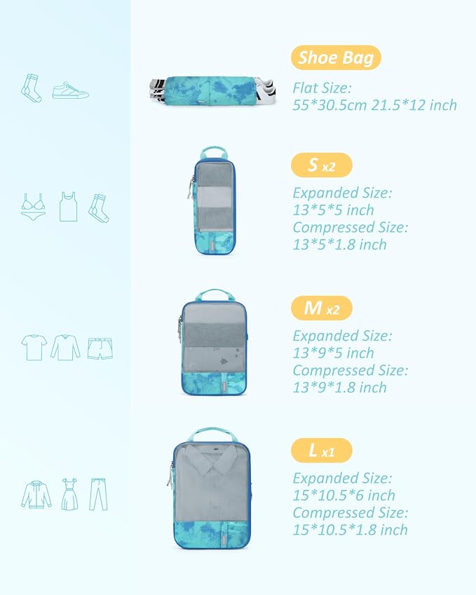 BAGSMART 6 Set /4 Set/2 Set Compression Packing Cubes for Travel, Lightweight Luggage Organizer Bags, Durable Space Saver Bags Travel Essentials