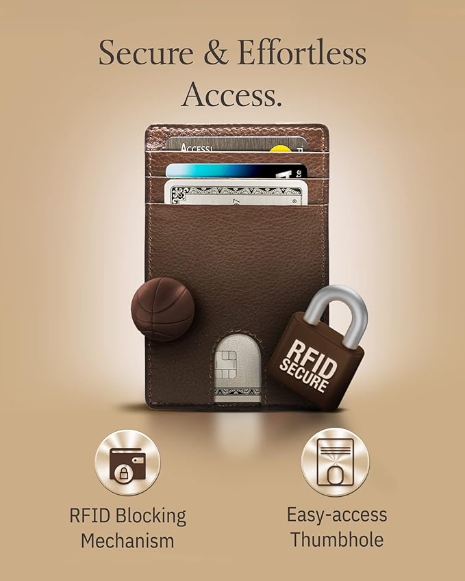 Access Denied REAL LEATHER Slim Minimalist Mens Wallet - Thin Front Pocket RFID Credit Card Holder Wallets For Men Holiday Gifts For Him