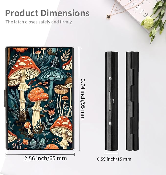 RFID Metal Wallet Credit Cards Holder Slim Mini Business Card Holder Metal ID Case Gift for Men Women,Mushroom Garden