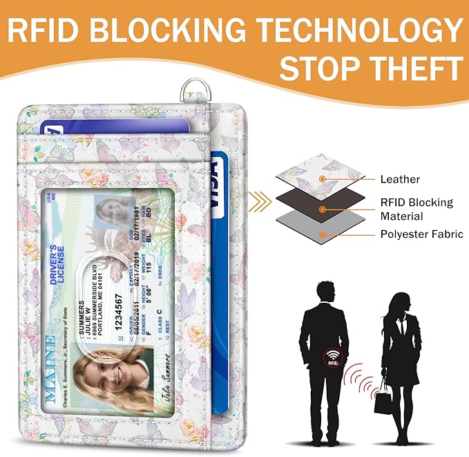 Yonlevres Be Kind Credit Card Holder Slim Wallet, RFID Wallet Women Front Pocket Wristlet Lanyard, Small Card Holder Travel Funny Cute Thin Card Case ID Window PU Leather Card Organizer Gifts Girls
