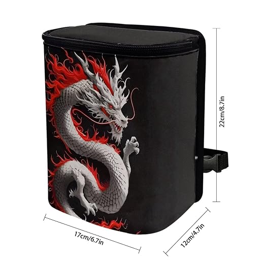 Biyejit Dragon Print Car Trash Can with Lid and Removable Leakproof Liner - Universal Fit Behind Center Console in Back Seat - Holds 2 Gallons of Car Garbage