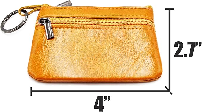 Freezx Women Genuine Leather Coin Pouch Zip Mini Purse Wallet Key Chain Double Zipper