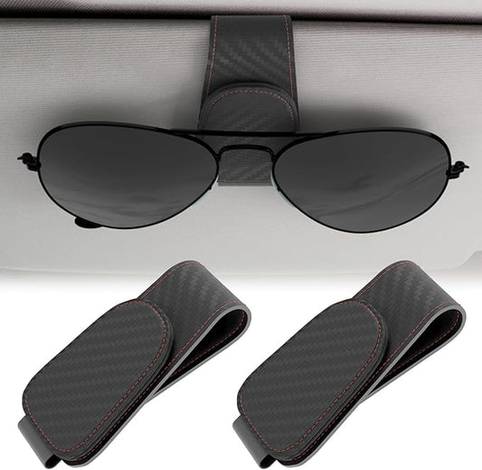 BFXM Sunglass Holder for Car, Sunglasses Holder Eyeglass Hanger Clip Magnetic Leather for Car Visor, Cars Sun Visor Ticket Card Clip
