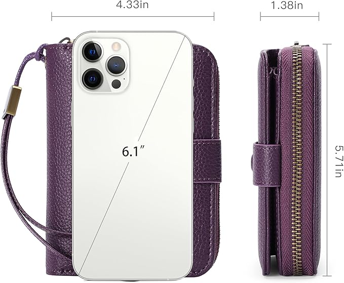 GAEKEAO Leather Credit Card Holder Wallet for Women RFID Blocking Large Capacity Bifold Zipper Card Case Organizer with Wristlet 32 Slots